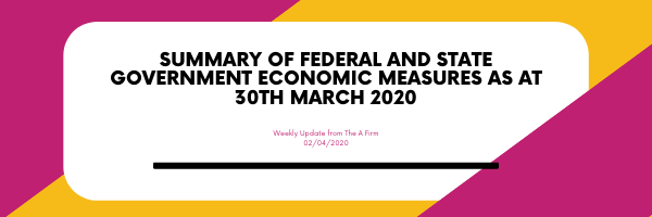 Summary of Federal and State Government Economic Measures as at 30TH March 2020