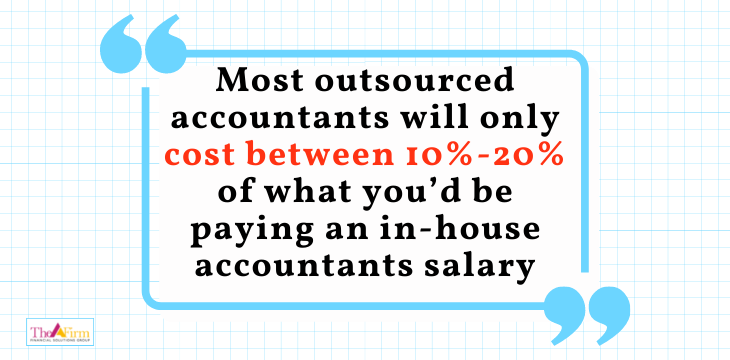 most outsourced accountants will only cost between 10%-20% of what you’d be paying an in-house accountants salary